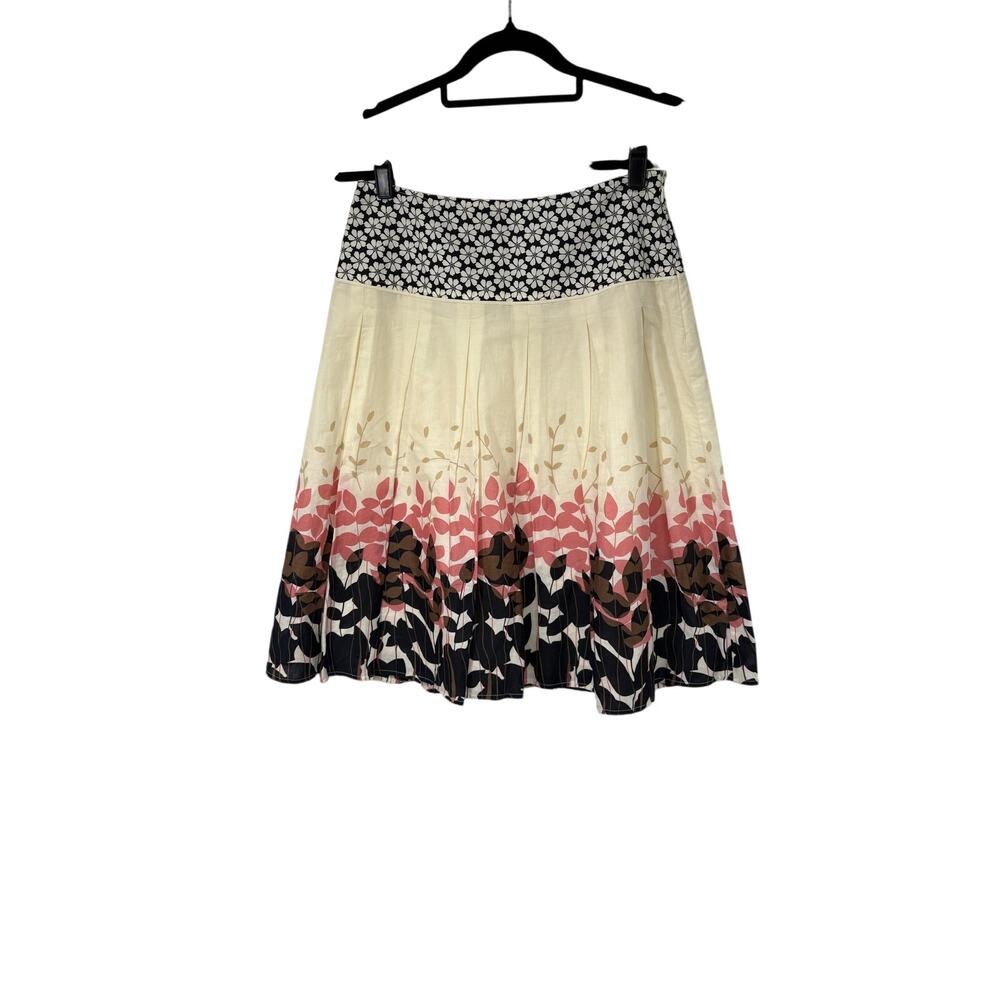 Apt. 9 Cream Mauve Floral Pleated 100% Cotton Skirt Sz 4